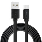 Кабель USB 2.0 A - USB Type-C (m-m), 1м 2А плоский ПВХ чёрный Crown CMCU-1022C black