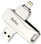 Память USB 3.0/Lightning 64 GB Netac U652, серебристый (NT03U652L-064G-30PN)