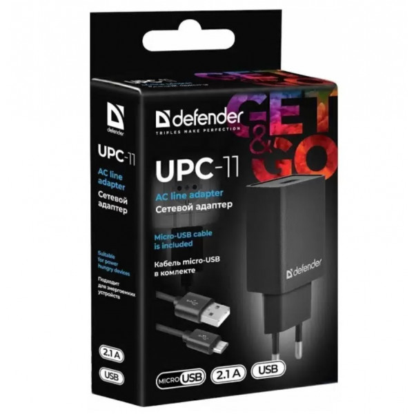 Зарядное устройство сетевое Defender UPC-11 1xUSB,5V/2.1А,кабель micro-USB Зарядное устройство сетевое Defender UPC-11 1xUSB,5V/2.1А,кабель micro-USB