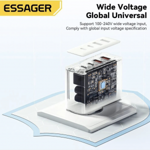 Сетевое зарядное устройство Essager 100 Вт GaN USB Type C Quick Charge 4.0 3.0 Type C, Black Сетевое зарядное устройство Essager 100 Вт GaN USB Type C Quick Charge 4.0 3.0 Type C, Black