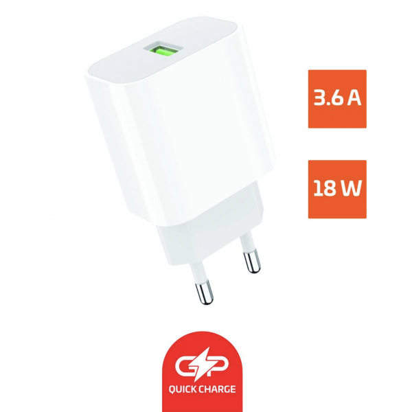 Зарядное устройство сетевое GoPower GPQC07 1USB 18W QC3.0 белый