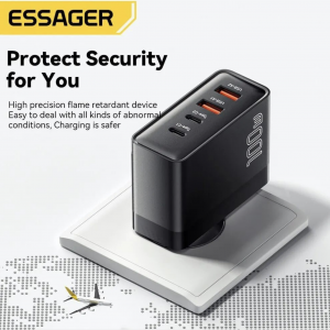 Сетевое зарядное устройство Essager 100 Вт GaN USB Type C Quick Charge 4.0 3.0 Type C, Black Сетевое зарядное устройство Essager 100 Вт GaN USB Type C Quick Charge 4.0 3.0 Type C, Black