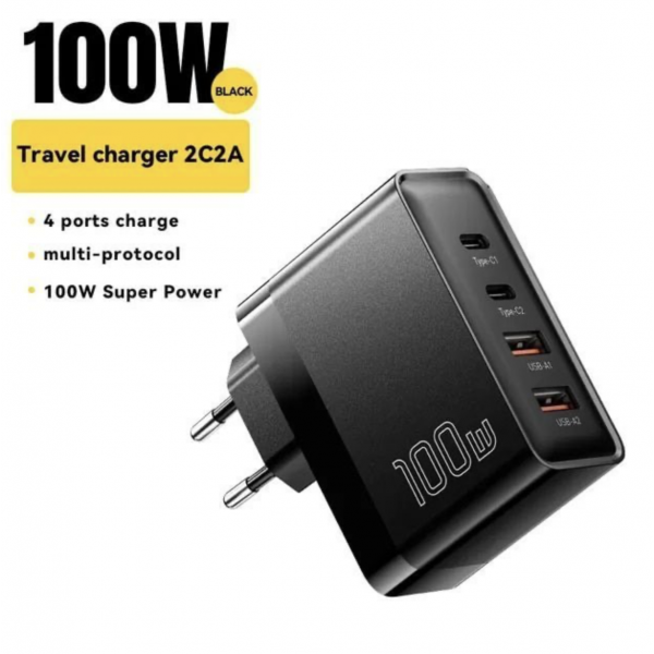 Сетевое зарядное устройство Essager 100 Вт GaN USB Type C Quick Charge 4.0 3.0 Type C, Black Сетевое зарядное устройство Essager 100 Вт GaN USB Type C Quick Charge 4.0 3.0 Type C, Black