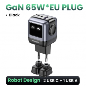 Зарядное устройство Ugreen, 65 Вт, с функцией быстрой зарядки EU GaN 65W Black