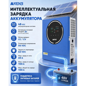 Инвертор автомобильный гибридный, ANENJI 5000 Вт 48 В Инвертор автомобильный гибридный, ANENJI 5000 Вт 48 В