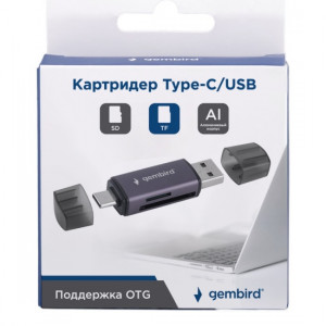 Кард-ридер Gembird FD2-MSD-6/серый/TF/Micro-SD/Micro-SDHC/Micro-SDXC/SD/USB Type-C/USB (OTG)/алюминий Кард-ридер Gembird FD2-MSD-6/серый/TF/Micro-SD/Micro-SDHC/Micro-SDXC/SD/USB Type-C/USB (OTG)/алюминий