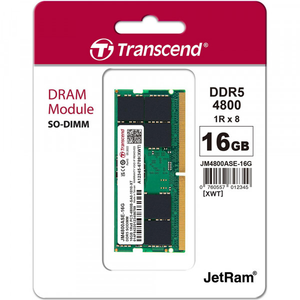 Оперативная память Transcend SODIMM DDR5-4800 16384 MB PC5-38400 (JM4800ASE-16G) Оперативная память Transcend SODIMM DDR5-4800 16384 MB PC5-38400 (JM4800ASE-16G)