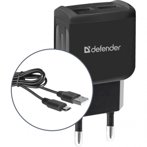 Зарядное устройство сетевое Defender UPC-24 2xUSB,5V/2.1А, кабель Type-C Зарядное устройство сетевое Defender UPC-24 2xUSB,5V/2.1А, кабель Type-C