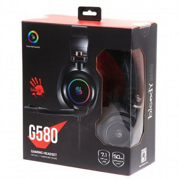 Гарнитура игровая A4 Bloody G580 черный, подсветка, звук 7.1.