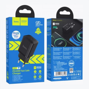 Сетевое зарядное устройство Hoco N27 Black 20W (PD+QC+AFC) USB-C, черный