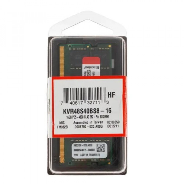 Оперативная память Kingston 16Gb DDR5 4800MHz Kingston SO-DIMM (KVR48S40BS8-16) 1x16 ГБ